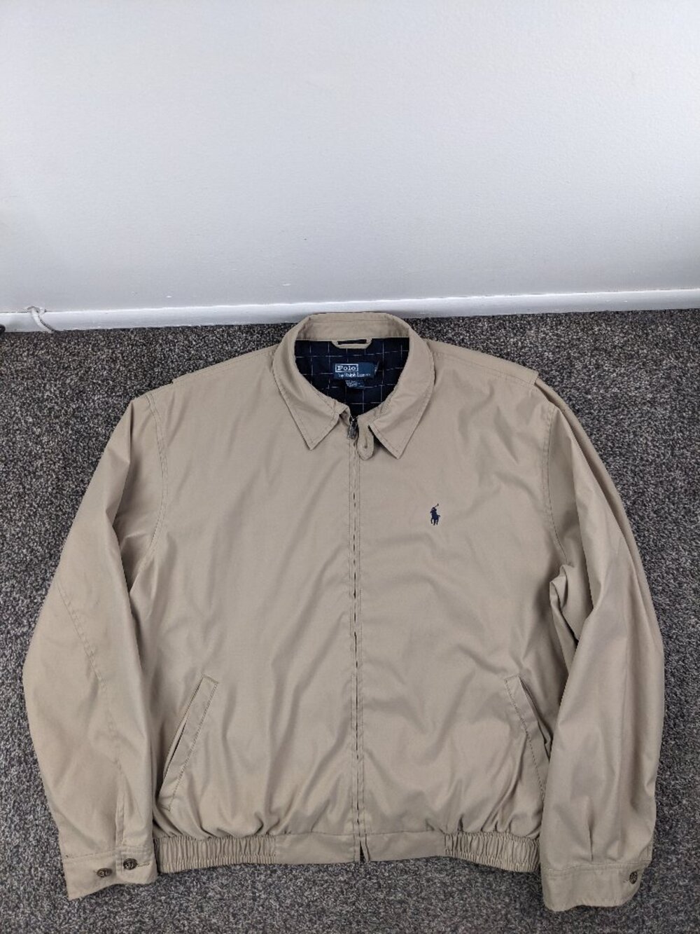 Vintage Polo Ralph Lauren Jacket Harrington Plaid Lined Beige Tan Mens XL